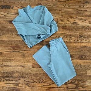 Lululemon Light Grey / Blue Softstreme Half Zip Pullover & Pant Set